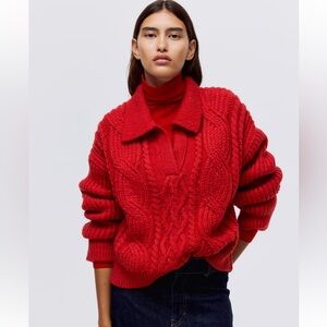 🆕 NWT H&M Red Cable-Knit Sweater Size XL
